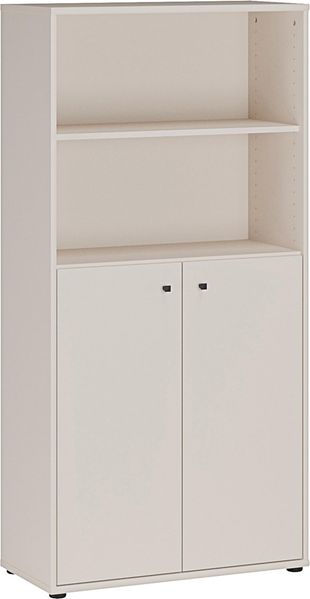 Forte TEMPRA2 Bücher- und Aktenregal 70 80, Moderne Regal-Schrank-Kombi mit 2 Türen und 2 offenen Fächern, Holzwerkstoff, Kaschmir Beige, 73,7 cm breit x 149,5 cm hoch x 34,8 cm tief