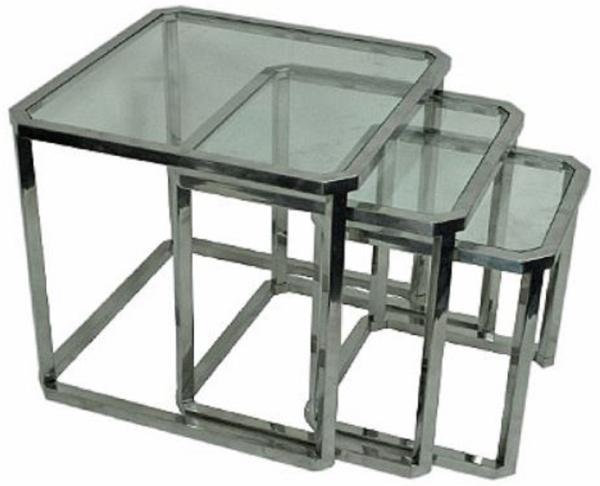 Casa Padrino Luxus Beistelltisch Set Silber 60 x 60 x H. 55 cm - Stahl Beistelltische mit Glasplatte