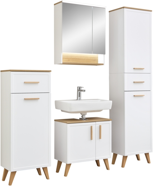 Pelipal Badmöbel-Set, Quickset 383, Weiß Matt - Waschbeckenunterschrank, Spiegelschrank, Hochschrank, Unterschrank, inkl. Füße Bild 1