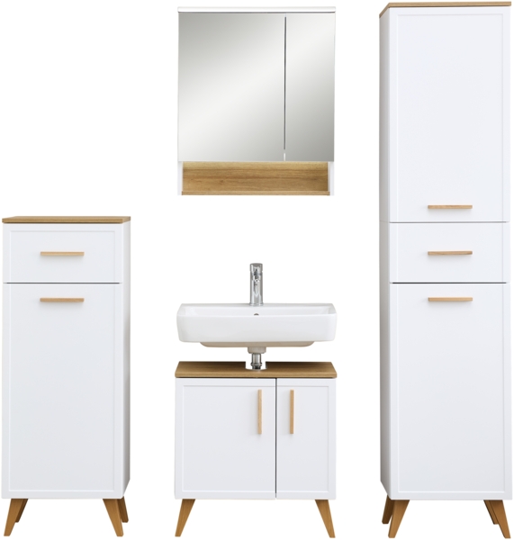 Pelipal Badmöbel-Set, Quickset 383, Weiß Matt - Waschbeckenunterschrank, Spiegelschrank, Hochschrank, Unterschrank, inkl. Füße Bild 2