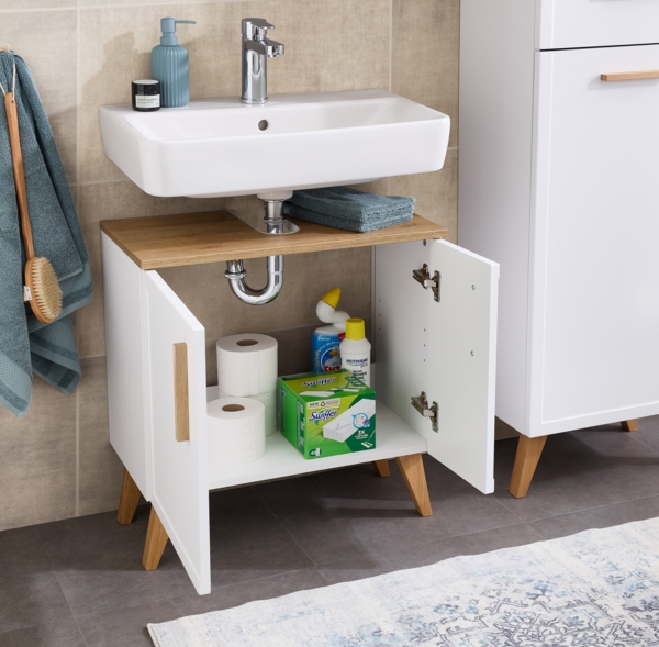 Pelipal Badmöbel-Set, Quickset 383, Weiß Matt - Waschbeckenunterschrank, Spiegelschrank, Hochschrank, Unterschrank, inkl. Füße Bild 5