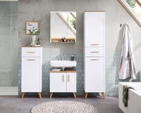 Pelipal Badmöbel-Set, Quickset 383, Weiß Matt - Waschbeckenunterschrank, Spiegelschrank, Hochschrank, Unterschrank, inkl. Füße Bild 4