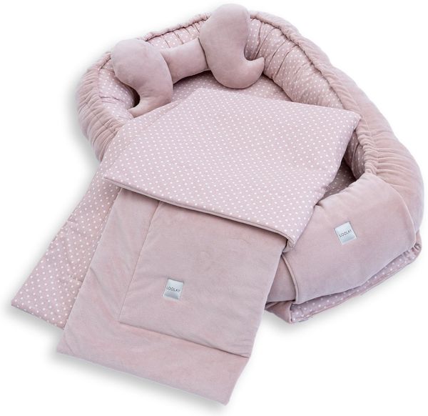 Loolay Kuschelnest BABYNEST + DECKE + Kissen Babyausstattung Baumwolle & Samt Velours, (MUSTER: ROSA Samt Velour/ Mini PUNKTE Rosa, 3-tlg, Liebevoll handgefertigt Nestchen! Geborgenheit Komfort für Neugeborene), Premium Ausstattung - 100% Europäische S...