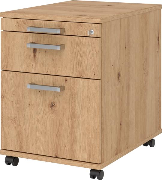 bümö Rollcontainer mit Hängeregistratur, Container abschließbar aus Holz in Asteiche - Rollwagen für's Büro mit Hängeregister als Schreibtisch Unterschrank od. Bürocontainer m. Chromgriffe, AC20-R-R-CE