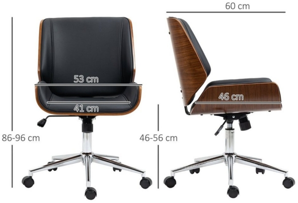 Vinsetto Schreibtischstuhl Höhenverstellbarer Schreibtischstuhl (Drehstuhl, 1 St), Kunstleder, Schwarz 53 x 60 x 86-96 cm Bild 2