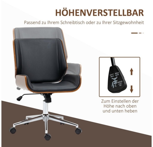 Vinsetto Schreibtischstuhl Höhenverstellbarer Schreibtischstuhl (Drehstuhl, 1 St), Kunstleder, Schwarz 53 x 60 x 86-96 cm Bild 3