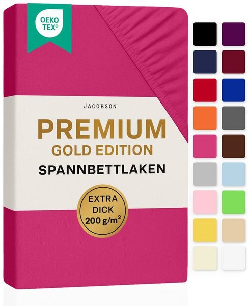 Jacobson Spannbettlaken PREMIUM 200 g/m² Jersey aus 97% Baumwolle & 3% Elasthan, Extra dichtes Bettlaken mit maximalem Halt