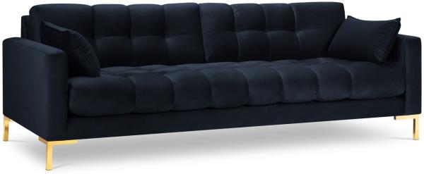 Micadoni Sofa Mamaia 4-Sitzer Samt Bluvel Dunkelblau goldene Beine