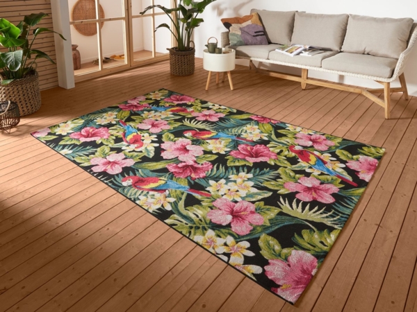 Hanse Home Tropical Feeling In- & Outdoor Teppich – Flachgewebe Jungel Blumen Flower Florales Design, ÖKO-TEX Wetterfest & UV-beständig für Balkon, Terrasse, Garten, Wohnzimmer – Bunt, 80x165 cm