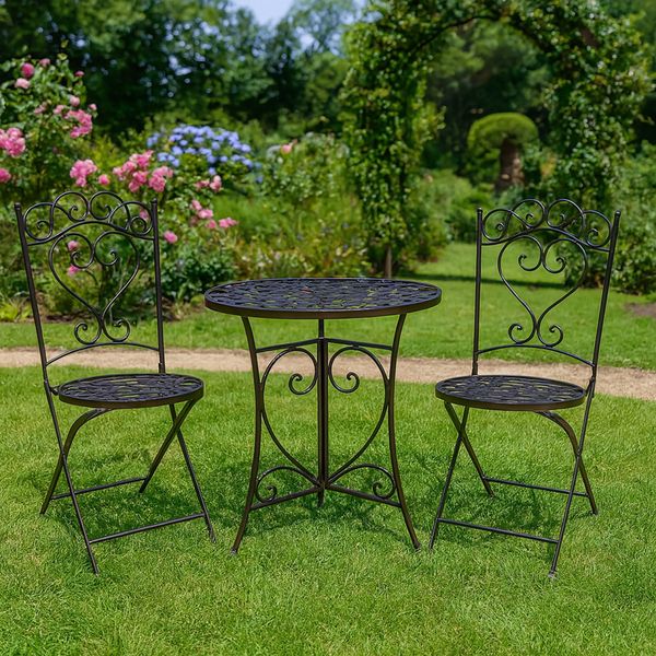 HTI-Living Garten-Essgruppe Romantische Gartenmöbel im Vintage-Stil, (Set, 3-tlg, 1x Tisch und 2x Stühle), Sitzgruppe Metall Garten Nostalgisch