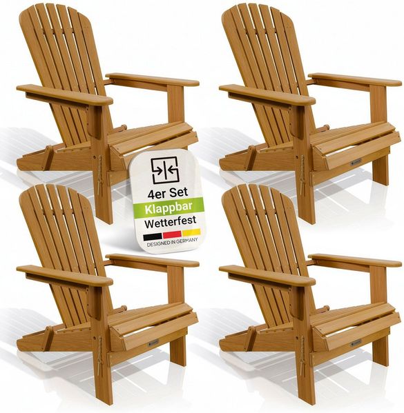 Juskys® Garten Liegestuhl Korfu 4er Set – aus Akazienholz, klappbar, 85x69x94 cm, natur, geölt, Gartenstuhl, Sonnenliege