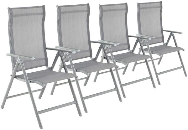 SONGMICS Gartenstuhl-Set 4-tlg., klappbar mit 8-fach verstellbarer Rückenlehne, Aluminiumgestell grau, 56 x 70 x 107 cm