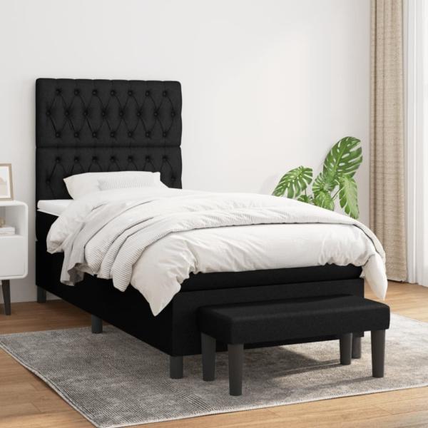 vidaXL Boxspringbett mit Matratze Schwarz 90x190 cm Stoff 3136799