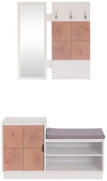 HTI-Living Garderobe Garderobenpaneel mit Spiegel und Schuhbank (Set, 2 St, 1 Garderobenpaneel mit Spiegel, 1 Schuhbank), Set Wandgarderobe und Schuhregal mit Sitzkissen