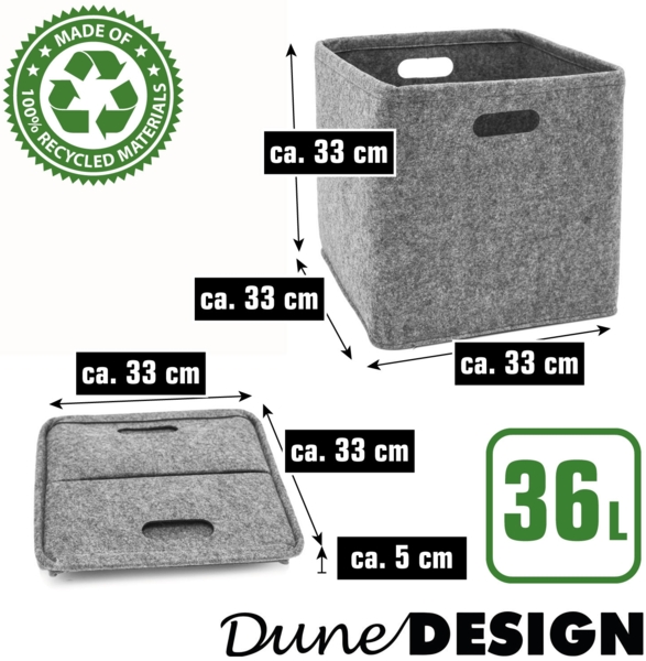 2er Set Filz Aufbewahrungsbox 33x33x33cm Kompatibel mit IKEA Kallax Regal Grau Bild 2