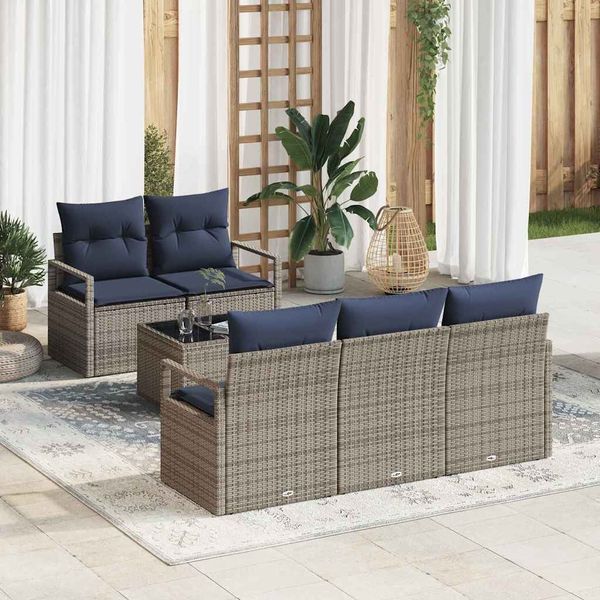 vidaXL Sofa Set 6 pcs Grau und Marineblau Poly-Rattan 3346265