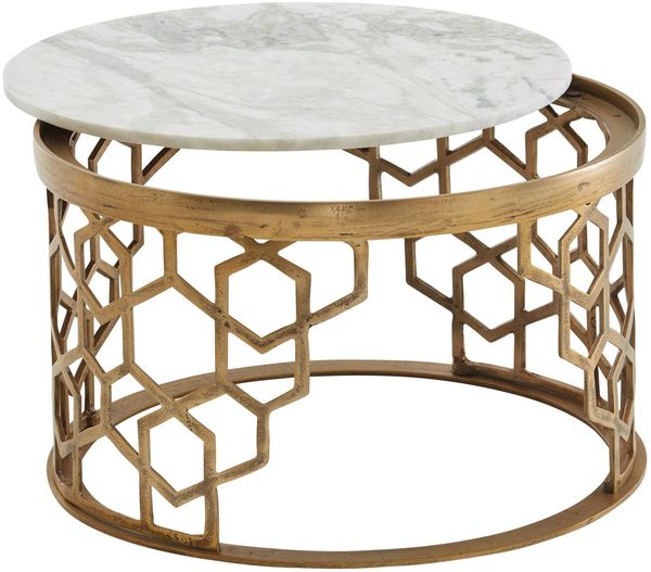 Couchtisch Marmor Weiß 60x60x36cm Metall Gold Rund Modern Wohnzimmer Bild 14