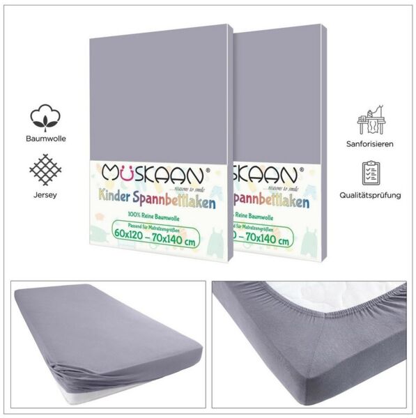 TRENDBUY24 Spannbettlaken Kinder Spannbettlaken 60x120 - 70x140 cm, Baumwolle, Gummizug: ja, (1 Stück), JERSEY