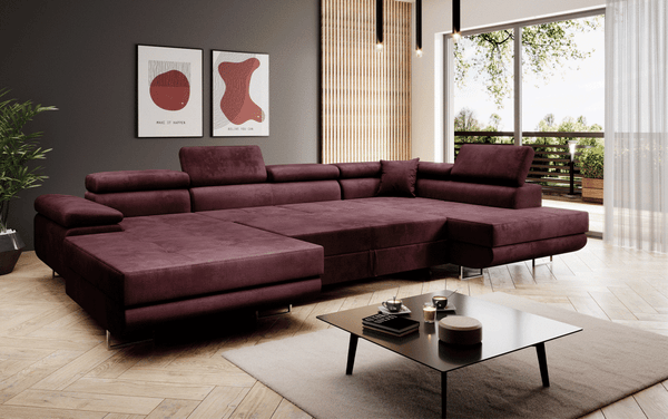 Designer Sofa Lago mit Schlaf - und Klappfunktion Bordeaux Samt Rechts