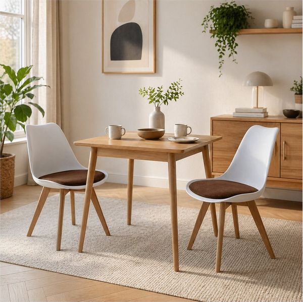 HTI-Living Esszimmerstuhl Stuhl Atlanta Weiß, Webstoff Braun (Set, 2 St), Esszimmerstuhl Kunststoffschale Webstoffbezug Holzfüße