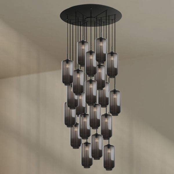 s.luce Velo Galerie-Pendelleuchte 20-flammig Ø 120cm Ø 18cm Rauch, Schwarz