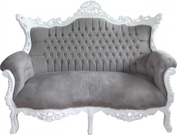 Casa Padrino Barock 2-er Sofa Master Grau / Weiß mit Bling Bling Glitzersteinen - Antik Stil Wohnzimmer Möbel - Limited Edition