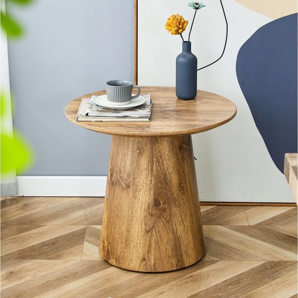 BBWL Couchtisch 50 cm Naturholzoptik MDF Beistelltisch kompakt, Runder Kaffeetisch Wohnzimmer Balkon vielseitig einsetzbar
