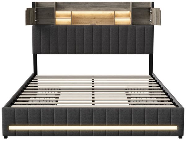 Gdood Polsterbett Stauraumbett Doppelbett LED, Leinenstoff (1-tlg, Zwei Buchsen Ladestation mit USB und Type-C), 140 x 200 cm, 4 Schubladen, in 4 Größen verfügbar