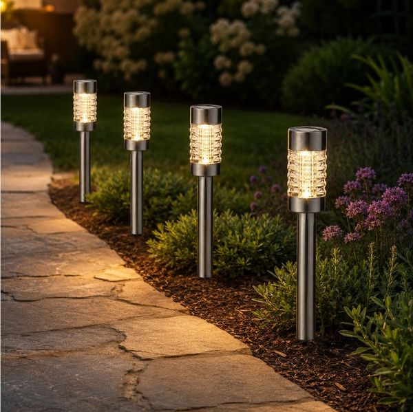 MARELIDA LED Solarleuchte 4er Set Solar Wegleuchten Gartenleuchten Stabbeleuchtung H: 29cm, LED Classic, warmweiß (2100K bis 3000K)