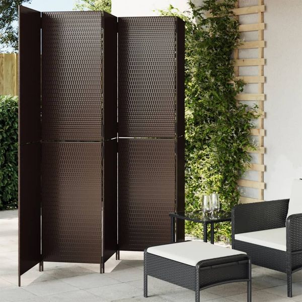 Paravent Raumteiler 5-tlg. Braun Poly Rattan