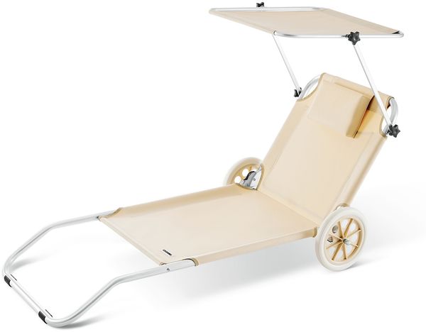 CASARIA® Sonnenliege Klappbar mit Dach Aluminium Liegestuhl mit Rollen Kissen Strandliege Beige