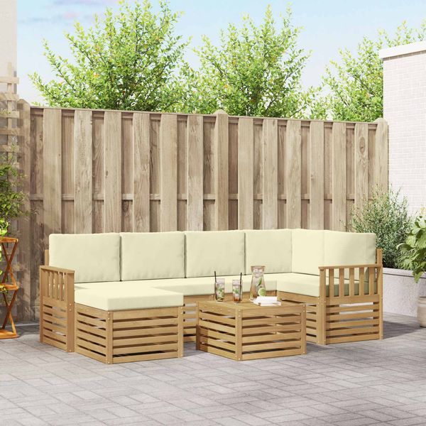 vidaXL Outdoor-Sofagarnitur 7 pcs Weiß und Creme Polyester 3392145