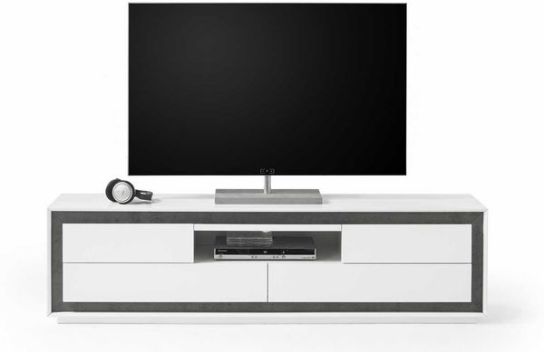 Lowboard DURBAN weiß Lack matt 4 Schubkästen Beton Dekor