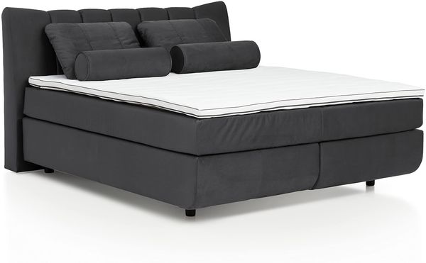 Mivano Boxspringbett Free/Komfortables Bett in Schwebe-Optik mit Federkern-Matratzen und Topper Premium/Härtegrade H3 + H4 / Liegefläche 180x200 / Liegehöhe 60 cm/Velours, Dunkelgrau