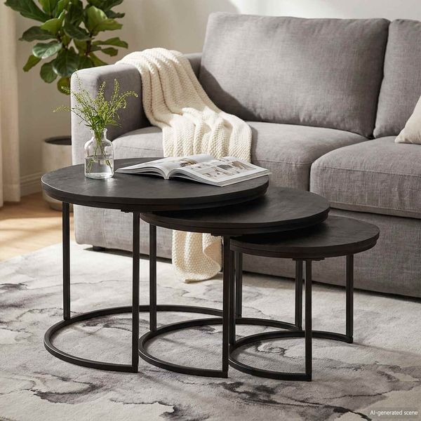 vidaXL Nesting-Couchtische 3 pcs Schwarz Massivholz Mango und Stahl 4104638