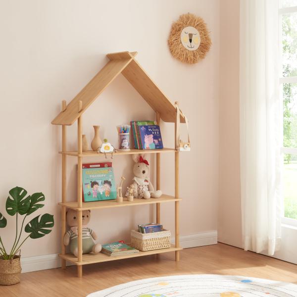 Kinderregal Hamarøy Bambus in Hausoptik 137x90x30cm [en. casa]