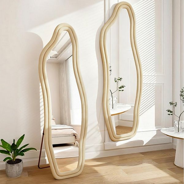 zebery Ganzkörperspiegel Standspiegel Asymmetrisch stehend & hängend (Set, 1-St), Samt Rahmen,Schwarz,140x45 cm