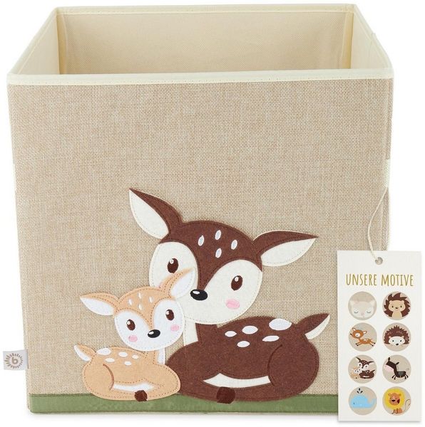 Praktische Spielzeugbox fürs Kinderzimmer, Rehe liegend, natur, 33 x 33 x 33 cm, von Bieco