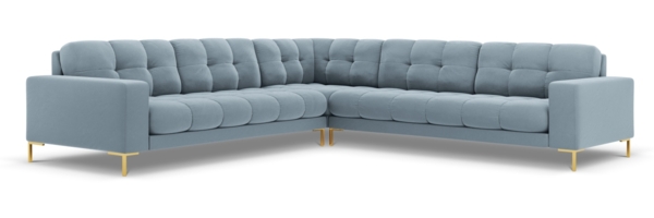 Micadoni Symmetrisches Ecksofa Mamaia 6-Sitzer Samtstoff Bluvel Hellblau goldene Beine Bild 1