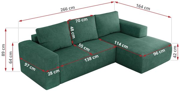 Ecksofa mit Schlaffunktion, Bettkasten und losen Kissen für das Wohnzimmer - TRENTINO - Grün Stoff - rechts Bild 7