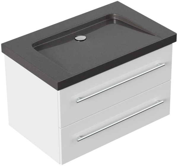 Badmöbel Granit India Black Damo 75 cm ohne Hahnloch SoftClose weiß hochglanz : Weiss hochglanz
