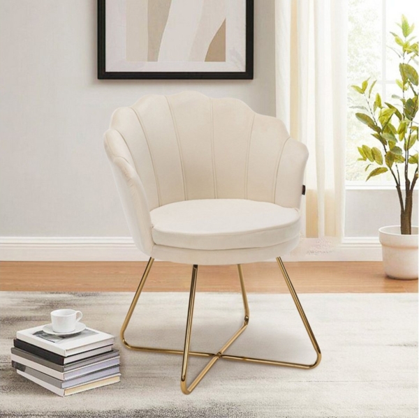 HawthyHome Polsterstuhl Polstersessel mit Blütenblatt-Rückenlehne & Goldene Metallbeine (1 St), ideal für Esszimmer & Schminktisch