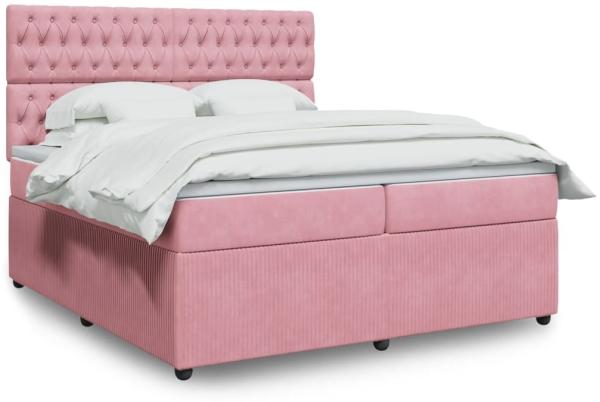 vidaXL Boxspringbett mit Matratze Rosa 200x200 cm Samt 3292441