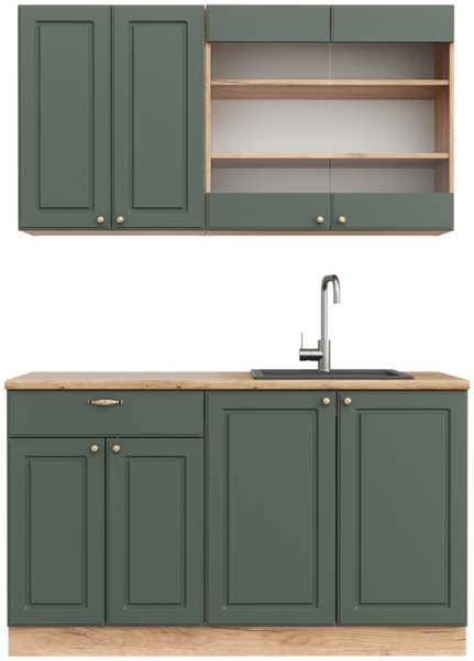 Singleküche Fame-Line Grün-Gold Landhaus/Goldkraft Eiche 140 cm , AP Eiche Vicco