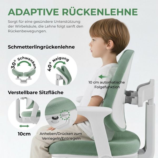 HOKO Kinderstuhl Höhenverstellbarer, mitwachsender Kinder Stuhl (Ergo Study Kid Kinder Schreibtisch Stuhl, Sitz und Rücken separat verstellbar. Ergonomisches Sitzen für Kinder, 1 St)