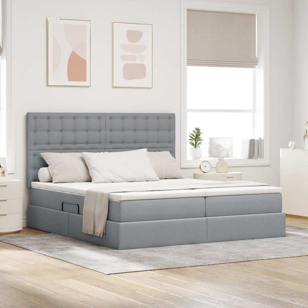 vidaXL Aufbewahrungsbett mit Kopfteil Hellgrau 200 x 200 cm Stoff 3372227