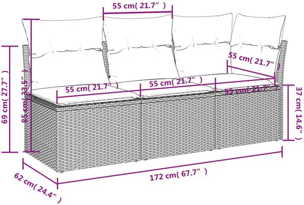 vidaXL Gartensofa mit Kissen 3-Sitzer Grau Poly Rattan 366138 Bild 10