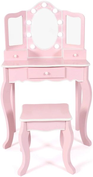 Bayer Chic 2000® Schminktisch Kinder mit LED Beleuchtung & Hocker – Bruchsichere Spiegel & Ausreichend Stauraum – Stabil & ideal für Kinder ab 3 Jahren, Rosa-Weiß