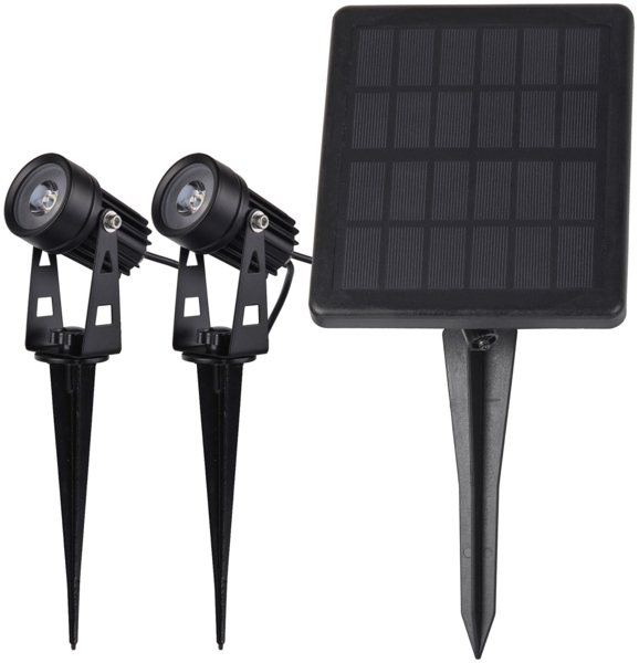 Gartenstrahler Set Solar mit 2 SpotsSolarzelle, Erdspieß, 3000k, IP65