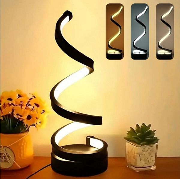 Novzep LED Nachttischlampe LED Spiral Tischlampe Nachttischlampe Schreibtischlampe 3 Farben, Dimmbar